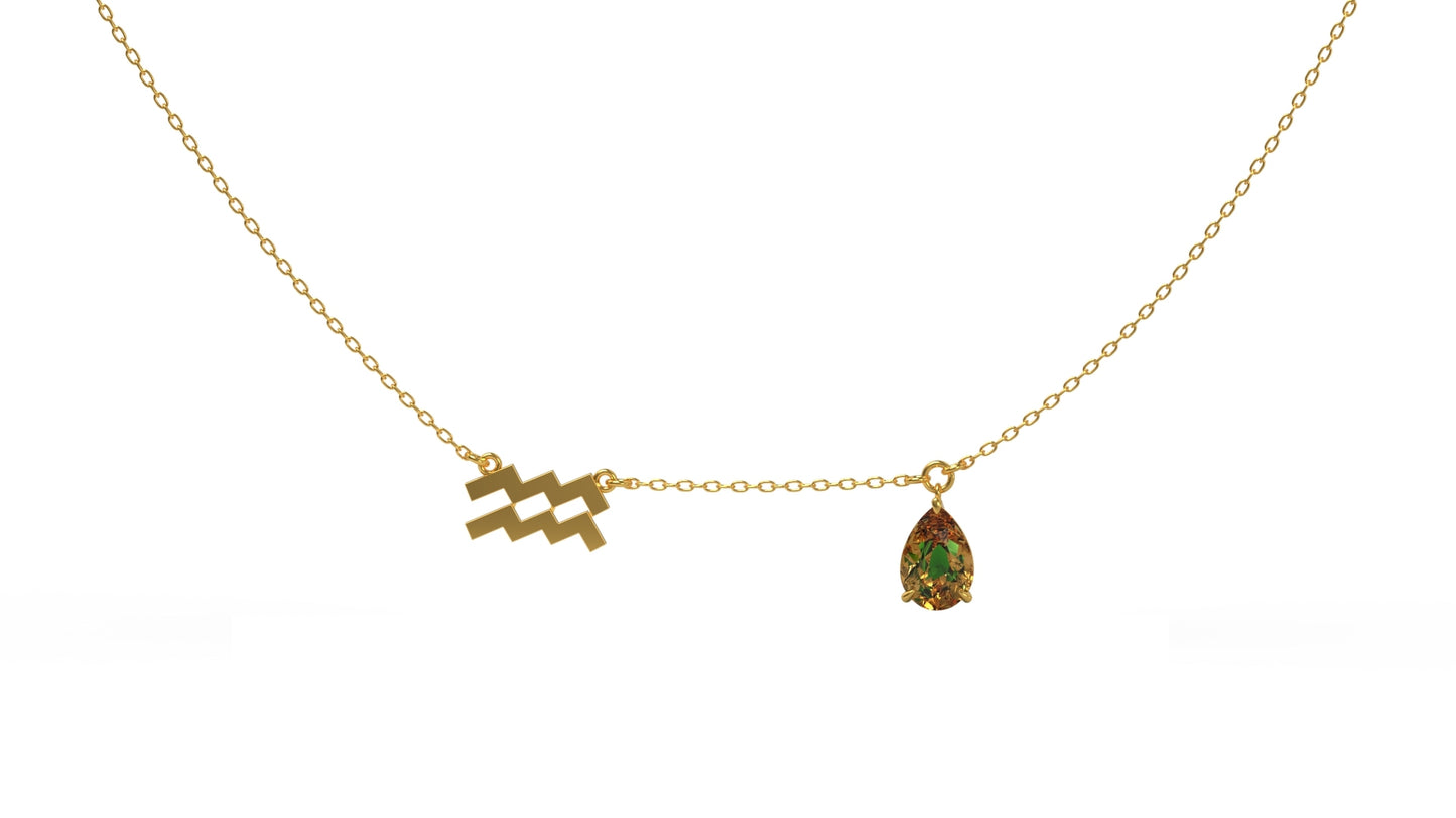 Zodiac sign necklace, aquarius, gold
