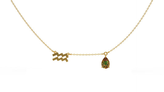Zodiac sign necklace, aquarius, gold