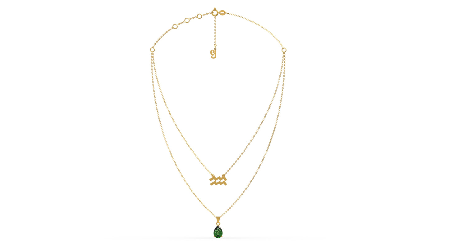 zodiac sign necklace- aquarius- gold