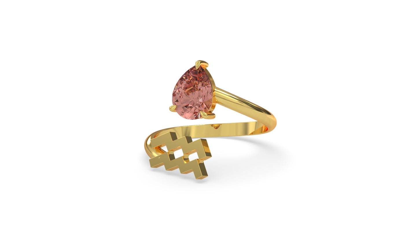 zodiac sign ring- aquarius- gold