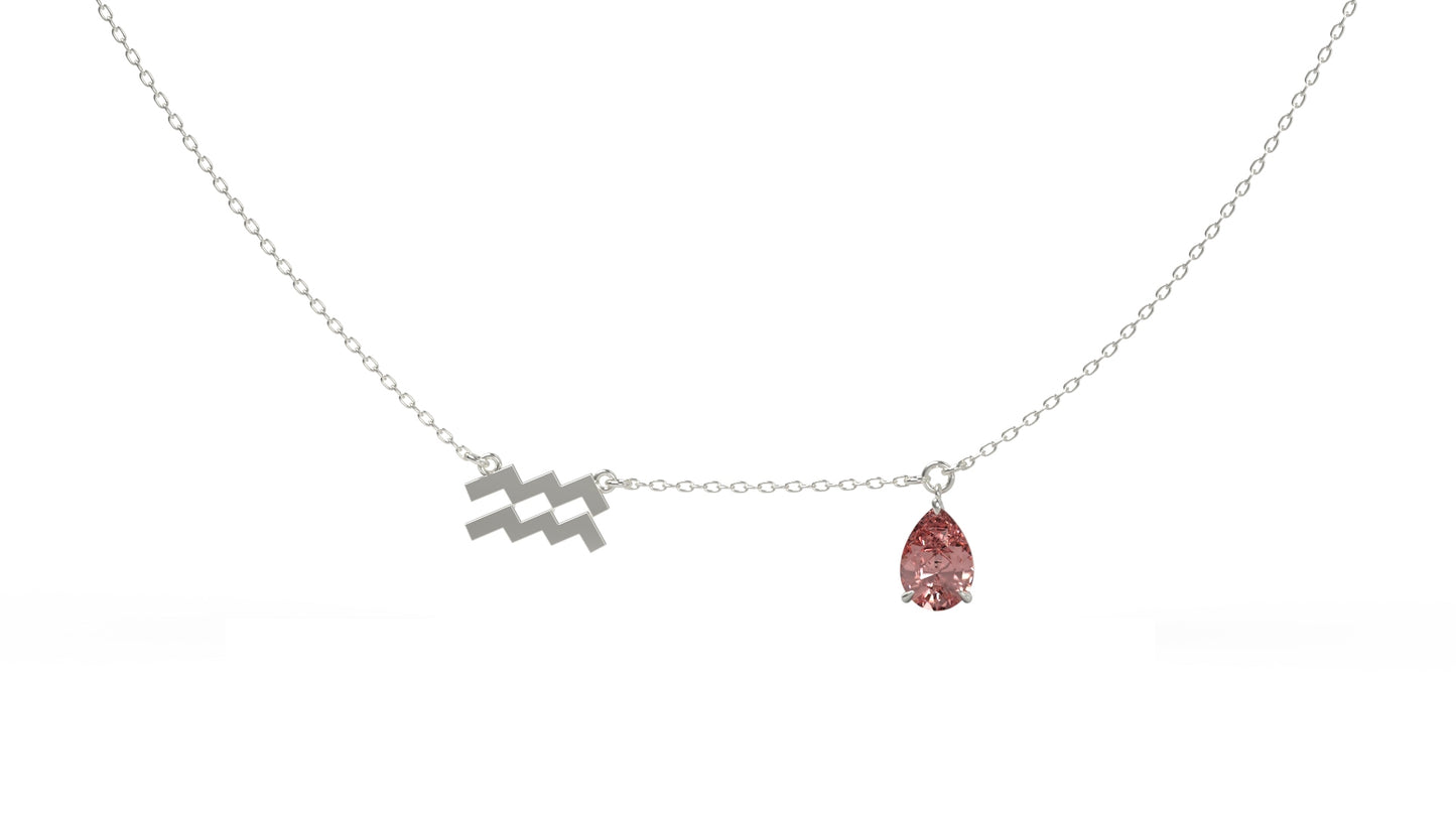 Zodiac sign necklace, aquarius, silver