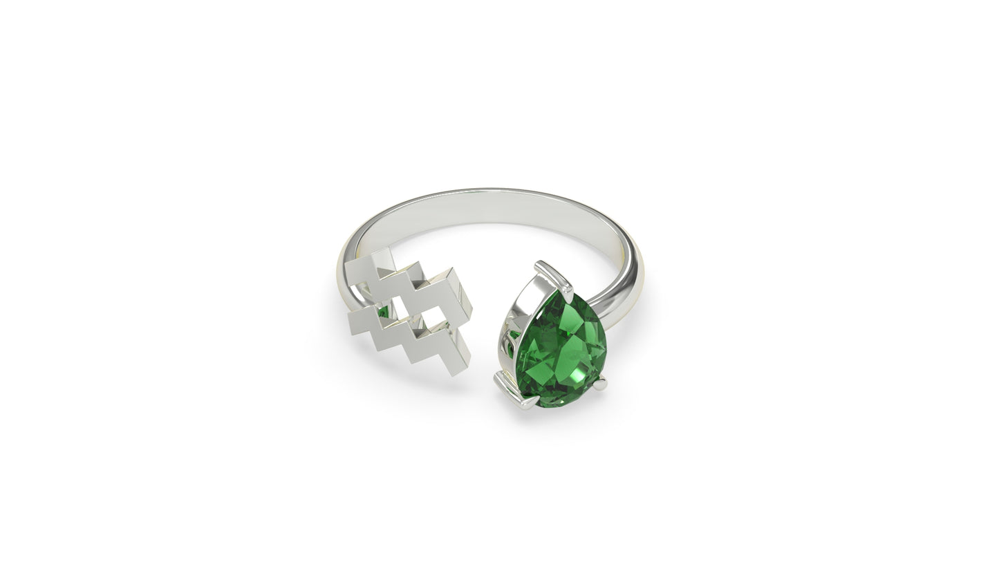 zodiac sign ring- aquarius- silver