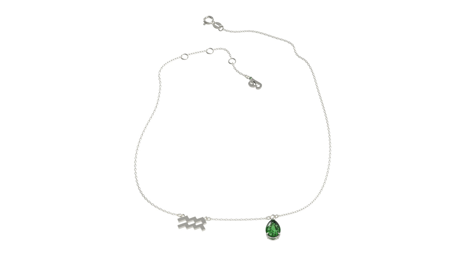 Zodiac sign necklace, aquarius, silver