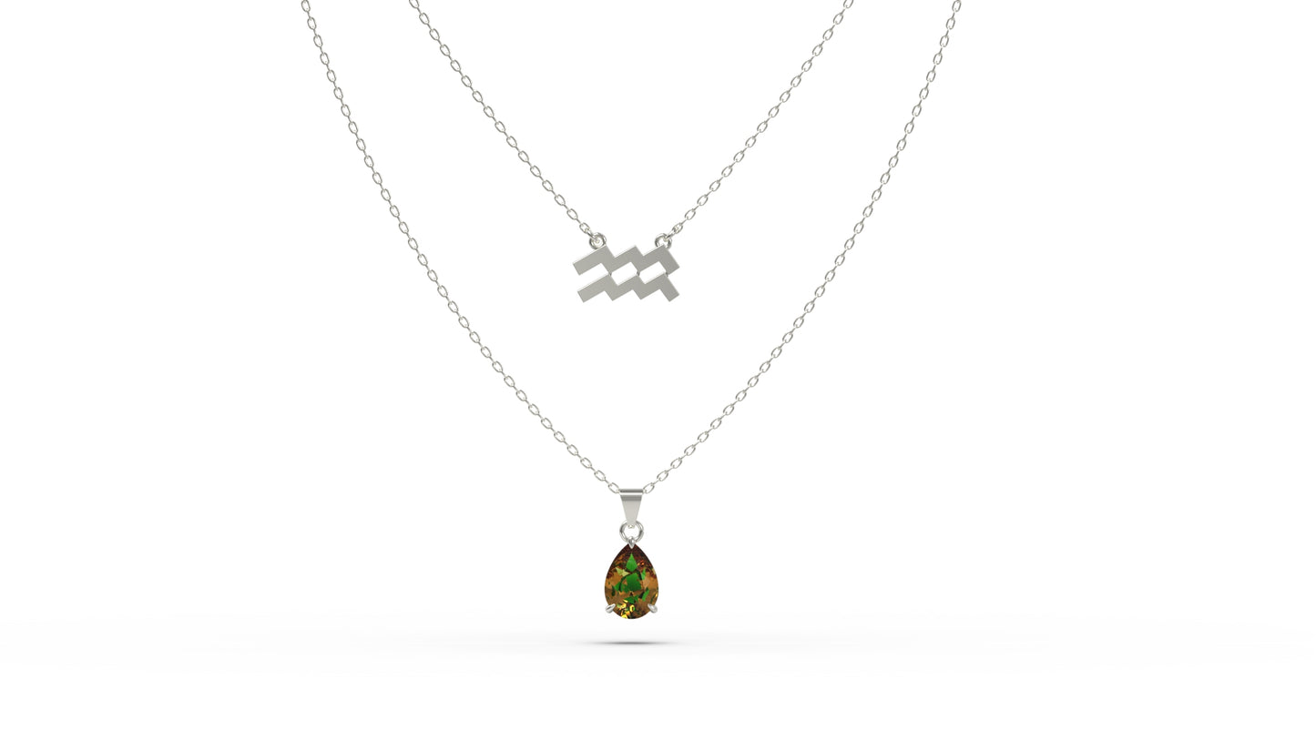zodiac sign necklace- aquarius- silver