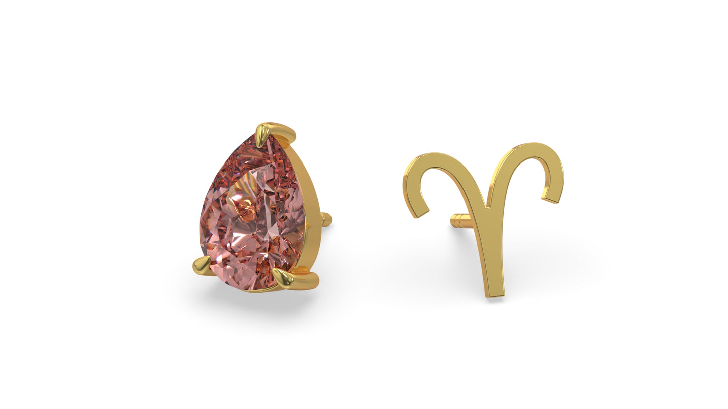 zodiac sign earrings- aries- gold