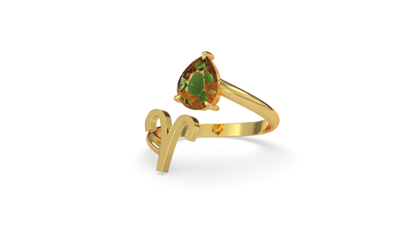 zodiac sign ring- aries- gold