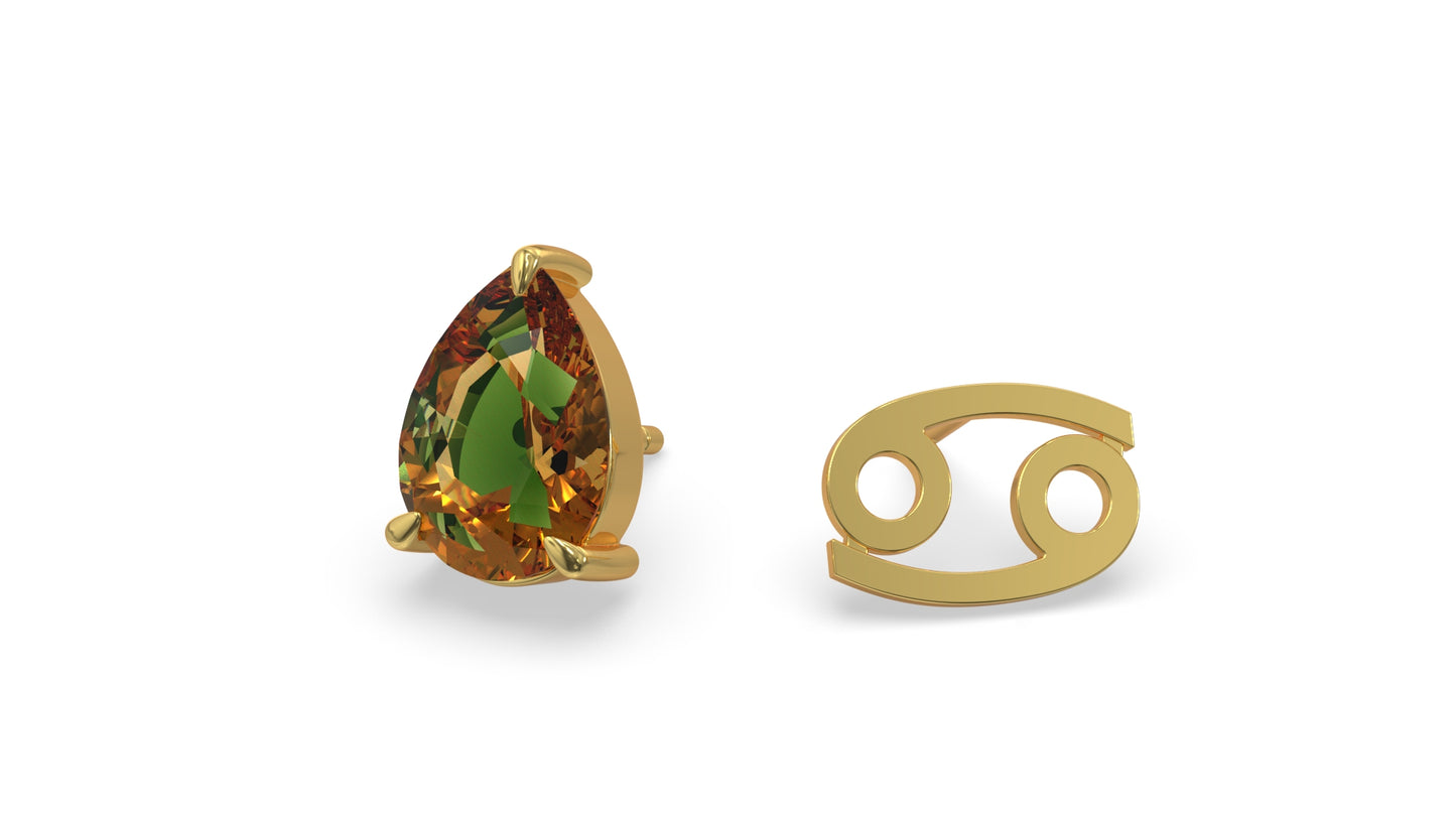 zodiac sign earrings- cancer- gold