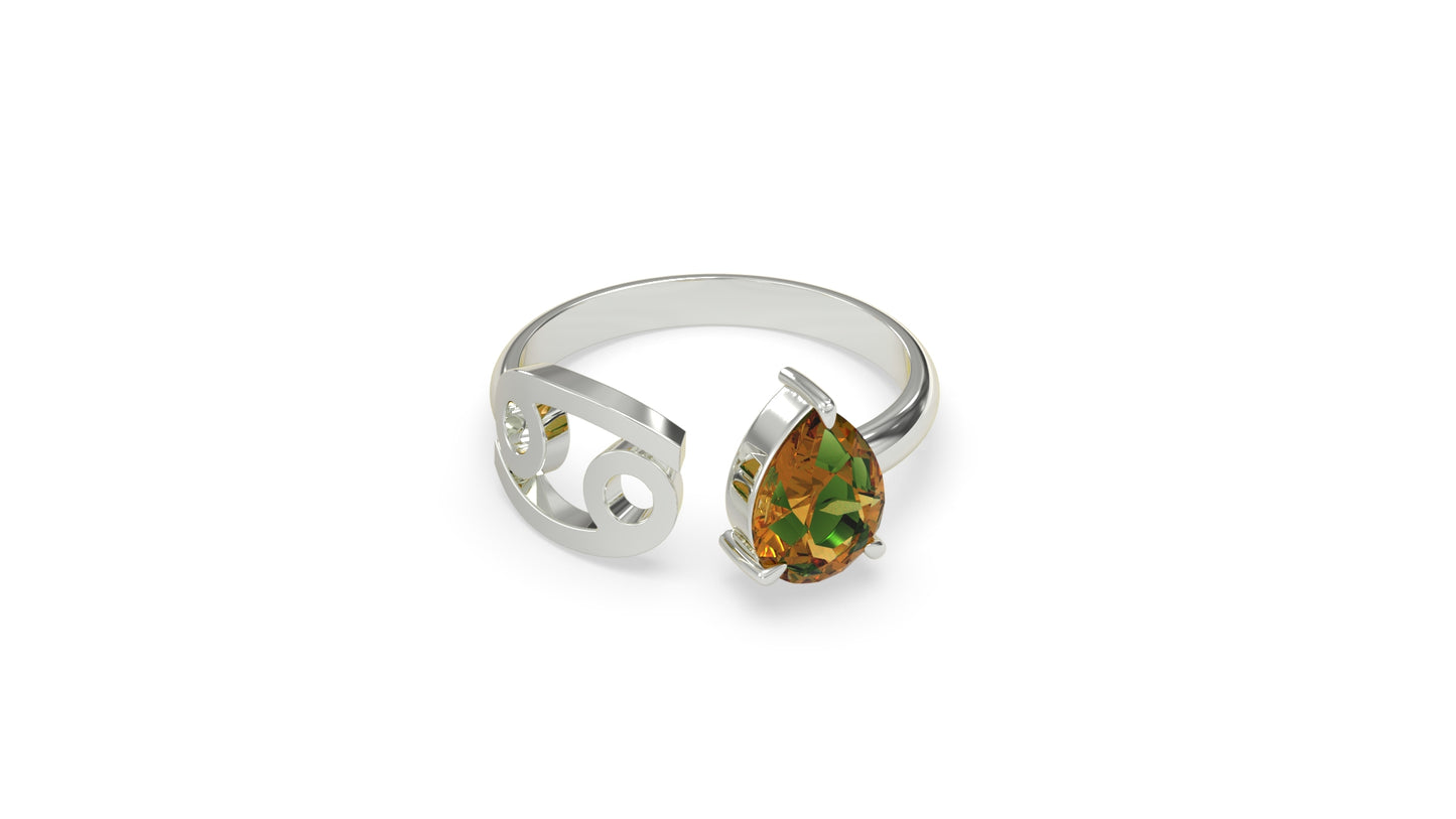 zodiac sign ring- cancer- silver