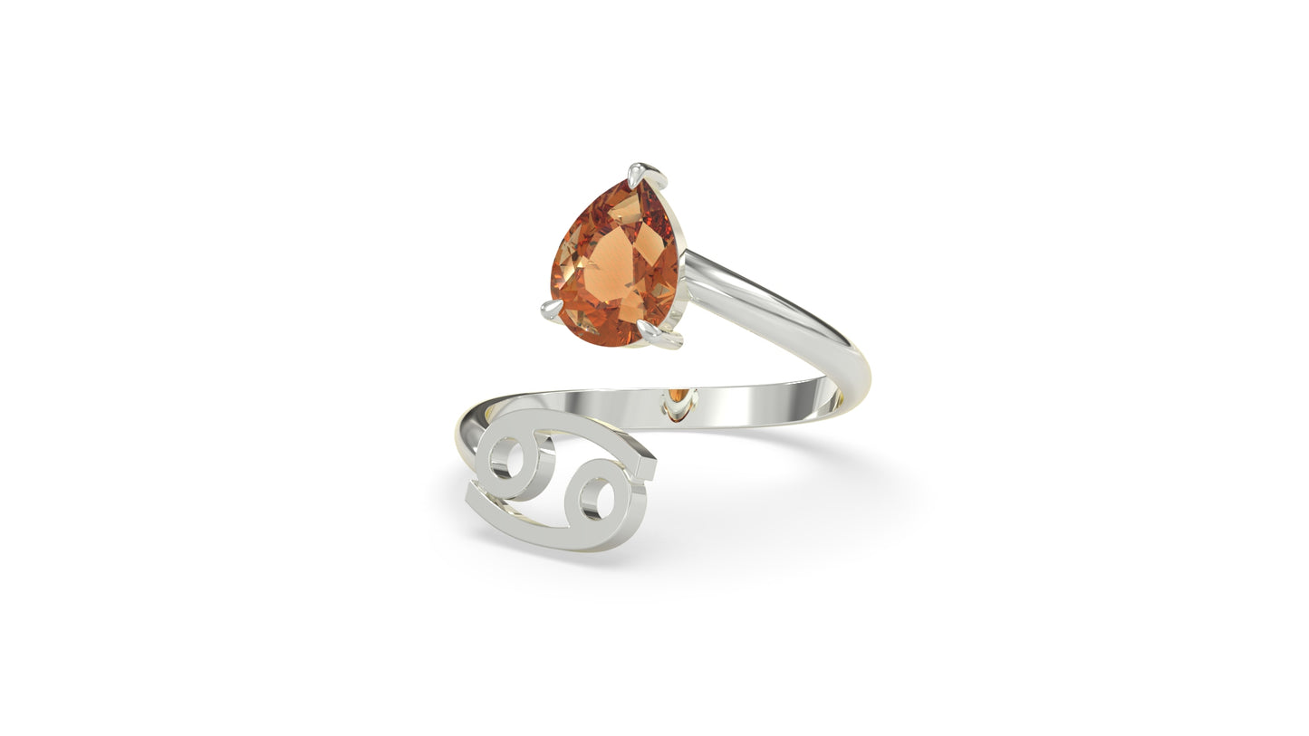 zodiac sign ring- cancer- silver