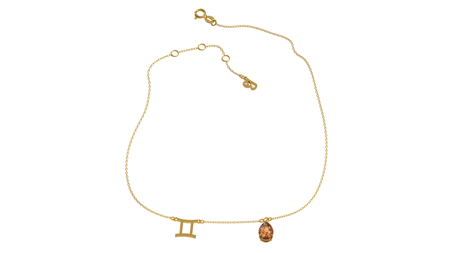 zodiac sign necklace- gemini- gold