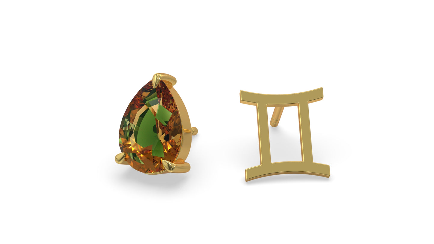 zodiac sign earrings- gemini- gold