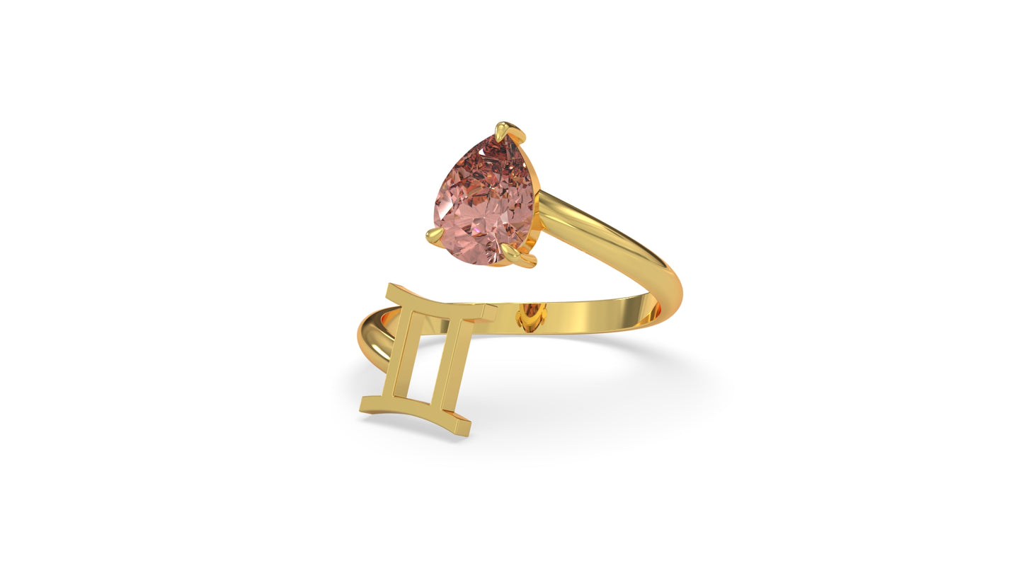 zodiac sign ring- gemini- gold