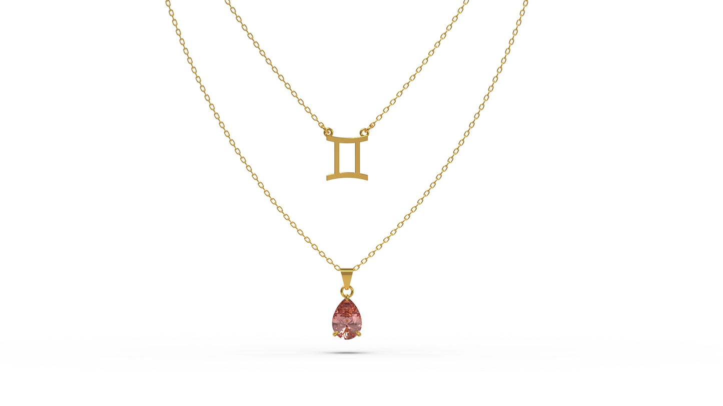 zodiac sign necklace- gemini- gold