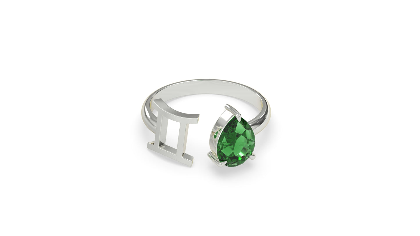 zodiac sign ring- gemini- silver