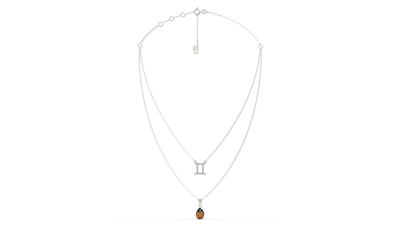 zodiac sign necklace- gemini- silver