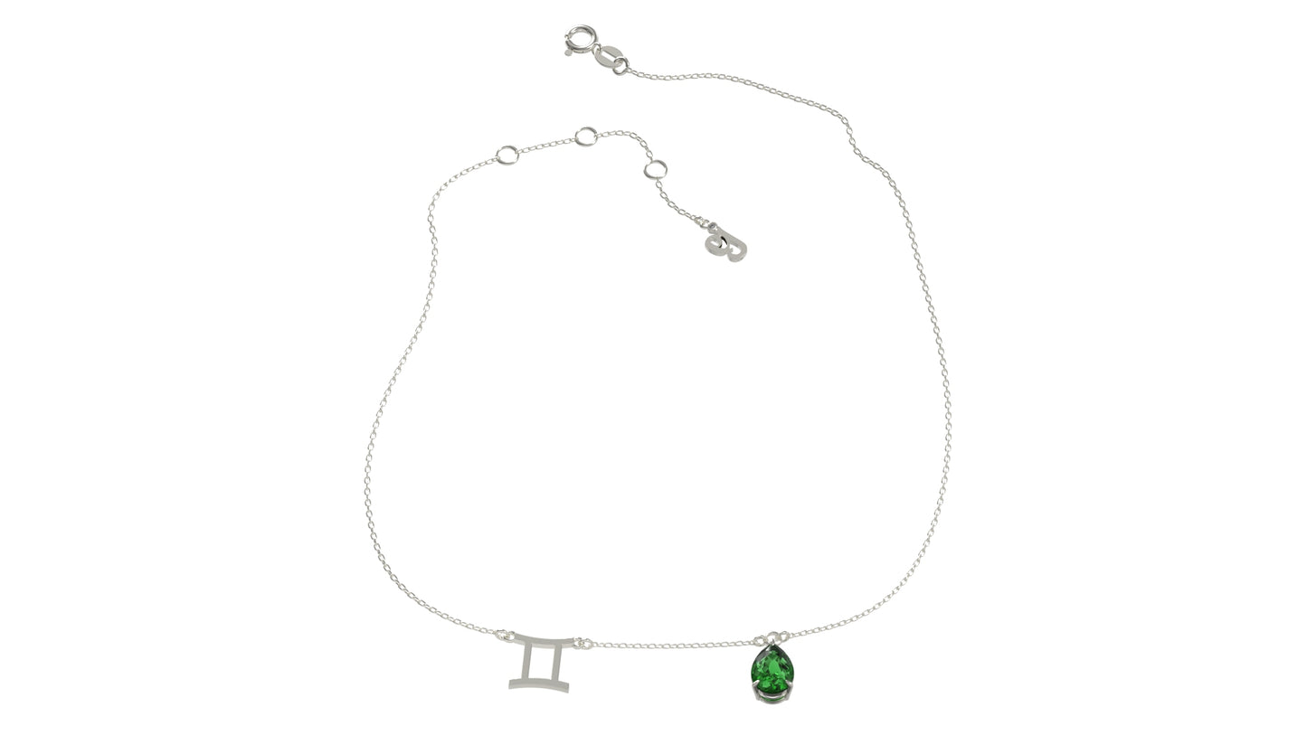 zodiac sign necklace- gemini- silver