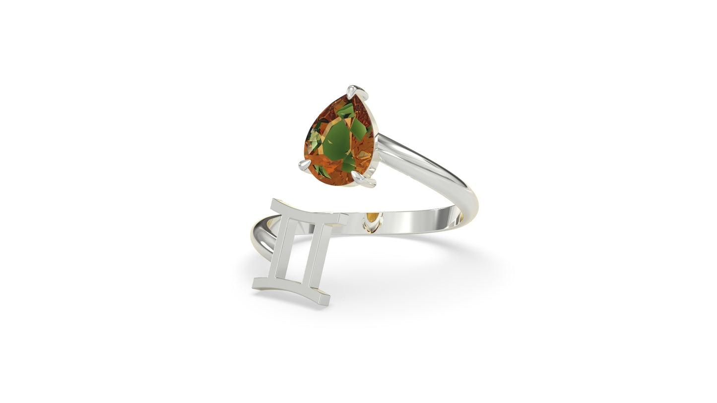 zodiac sign ring- gemini- silver