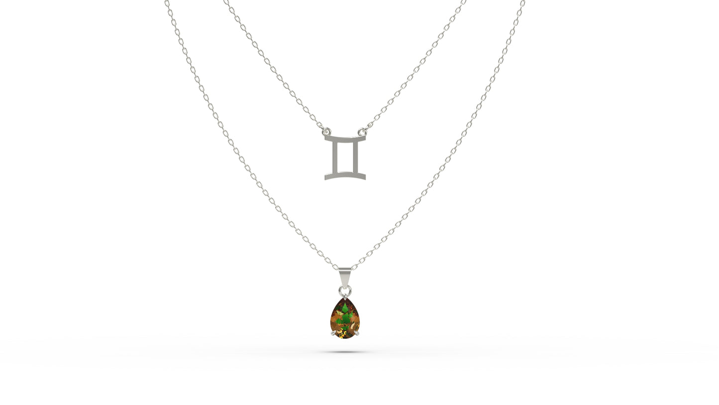zodiac sign necklace- gemini- silver