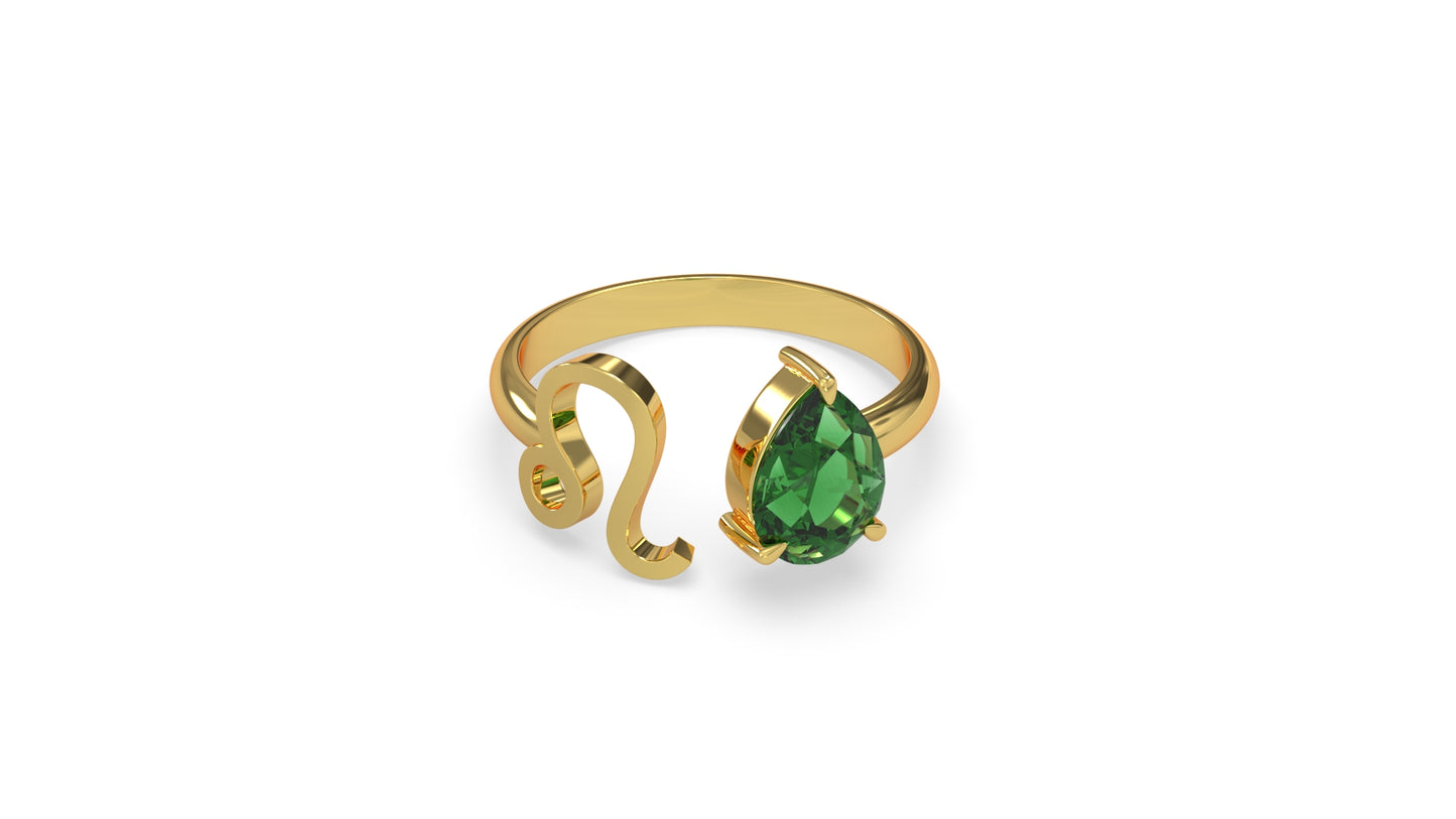 zodiac sign ring- leo- gold