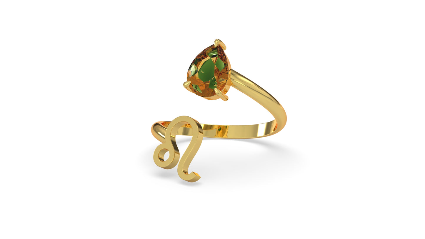 zodiac sign ring- leo- gold