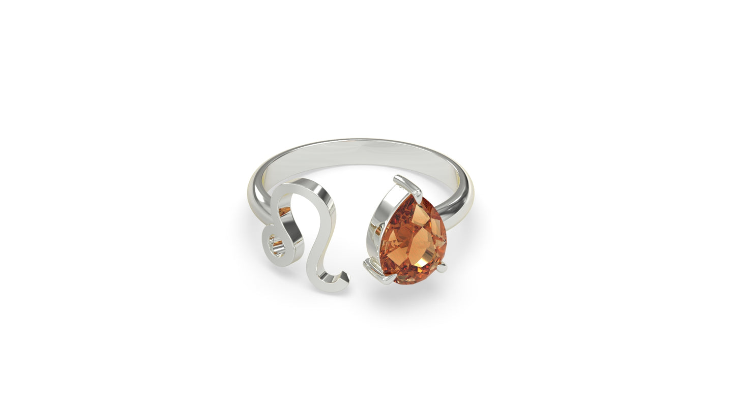 zodiac sign ring- leo- silver