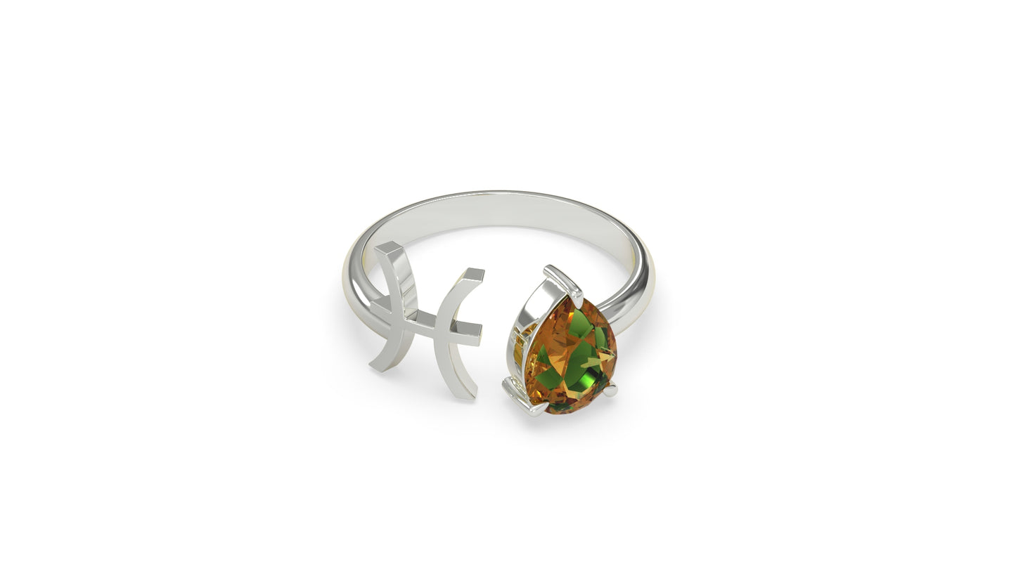zodiac sign ring- pisces- silver