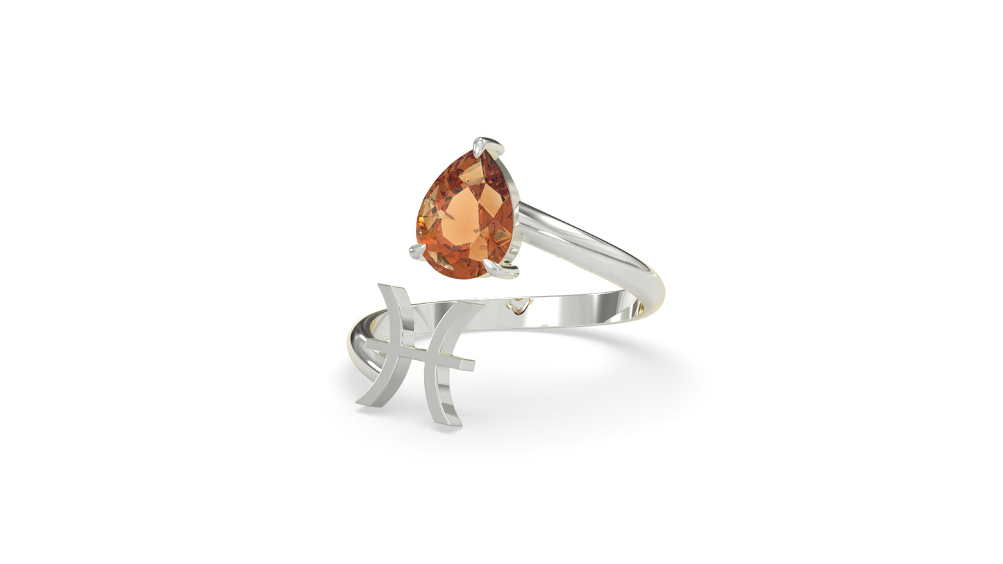 zodiac sign ring- pisces- silver