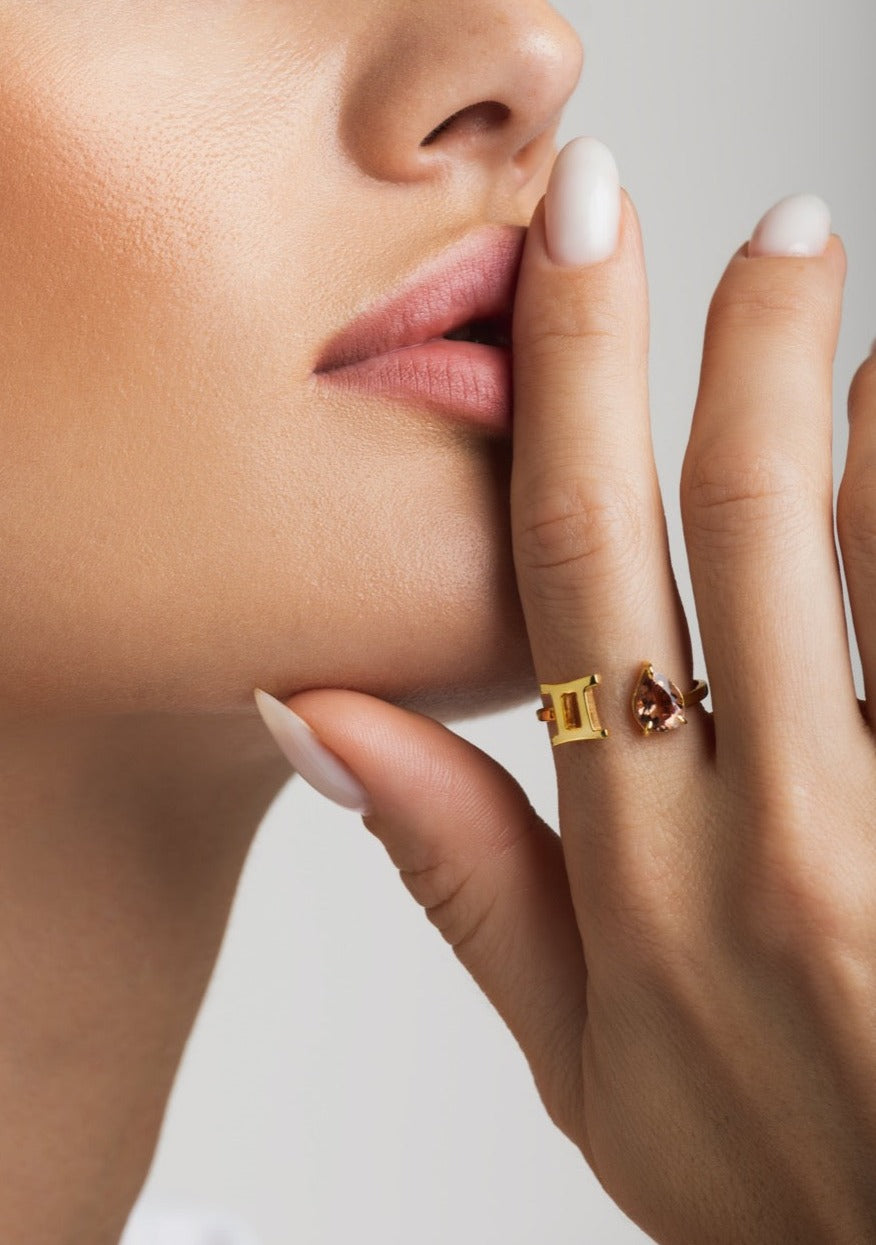 zodiac sign ring- gemini- gold
