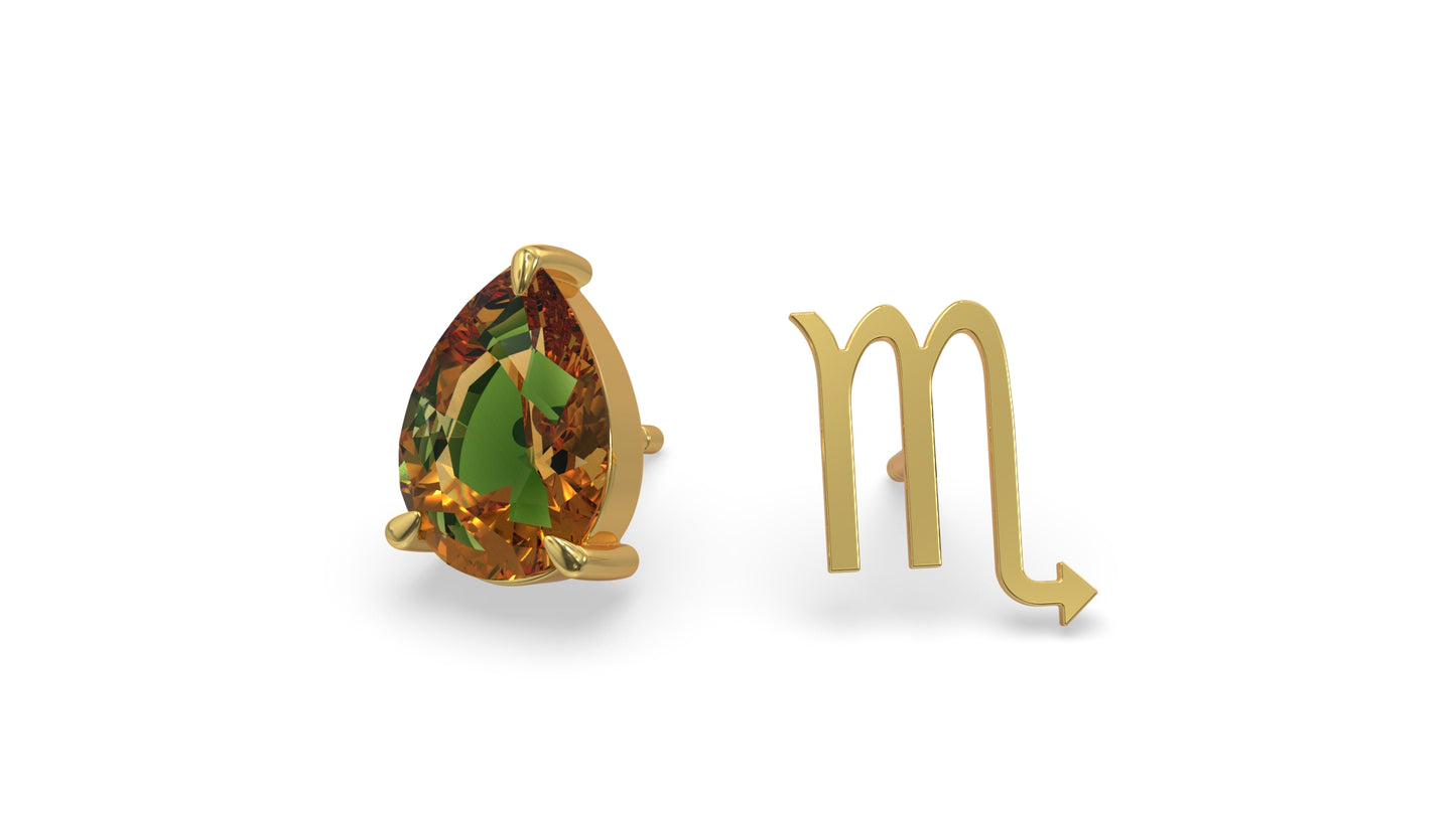 zodiac sign earrings- scorpio- gold