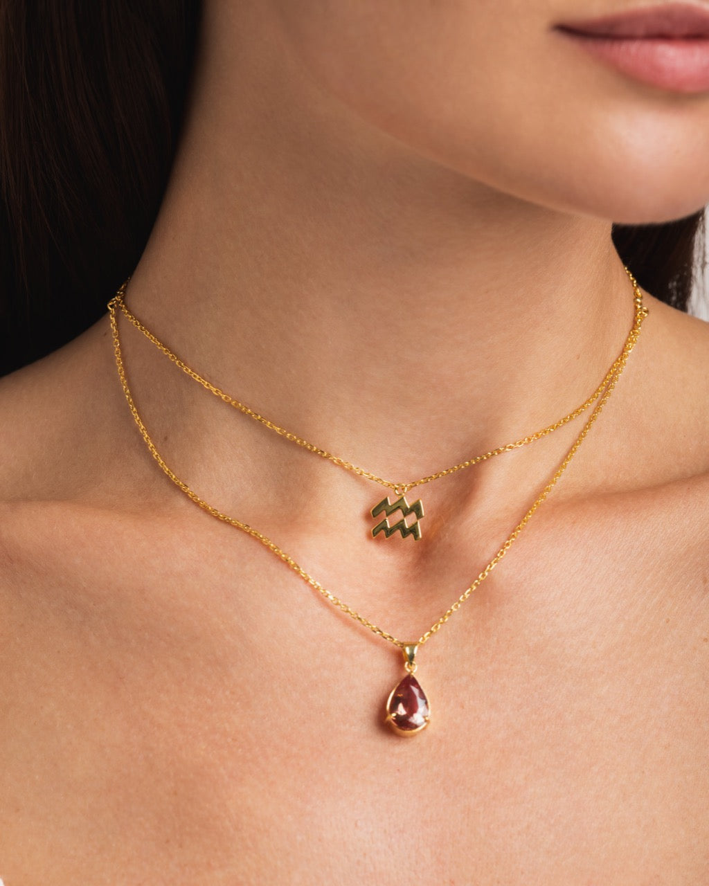 zodiac sign necklace- aquarius- gold