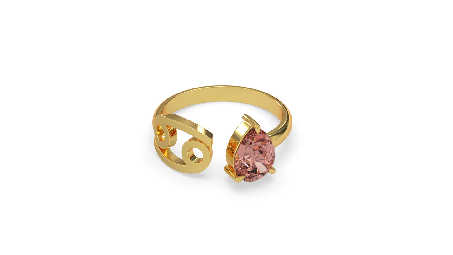 zodiac sign ring- cancer- gold