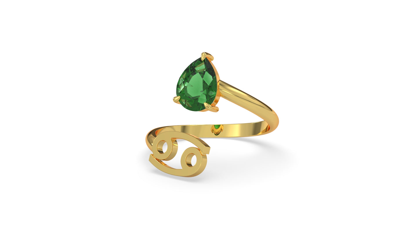 zodiac sign ring- cancer- gold