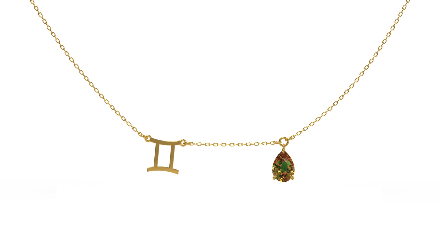 zodiac sign necklace- gemini- gold
