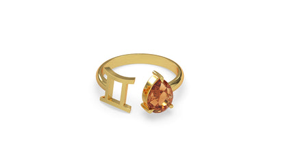 zodiac sign ring- gemini- gold