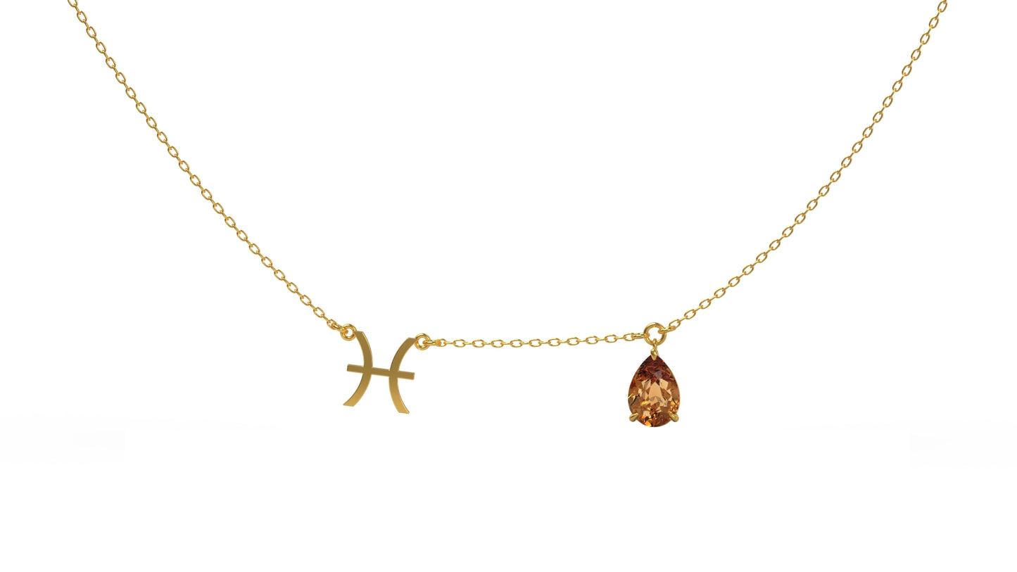 zodiac sign necklace- pisces- gold