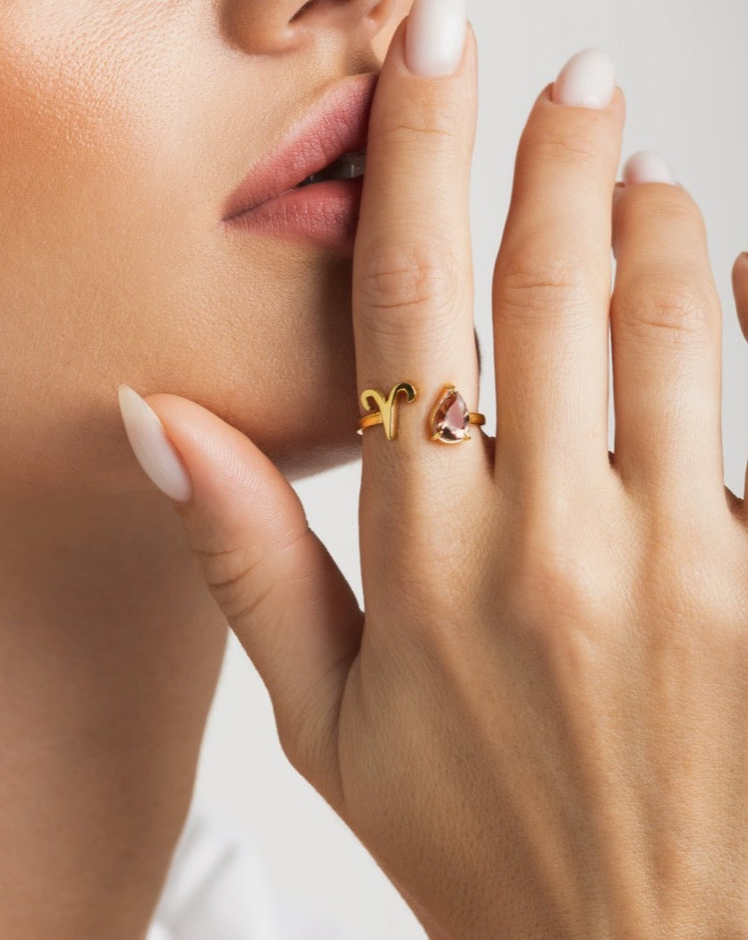zodiac sign ring- aries- gold